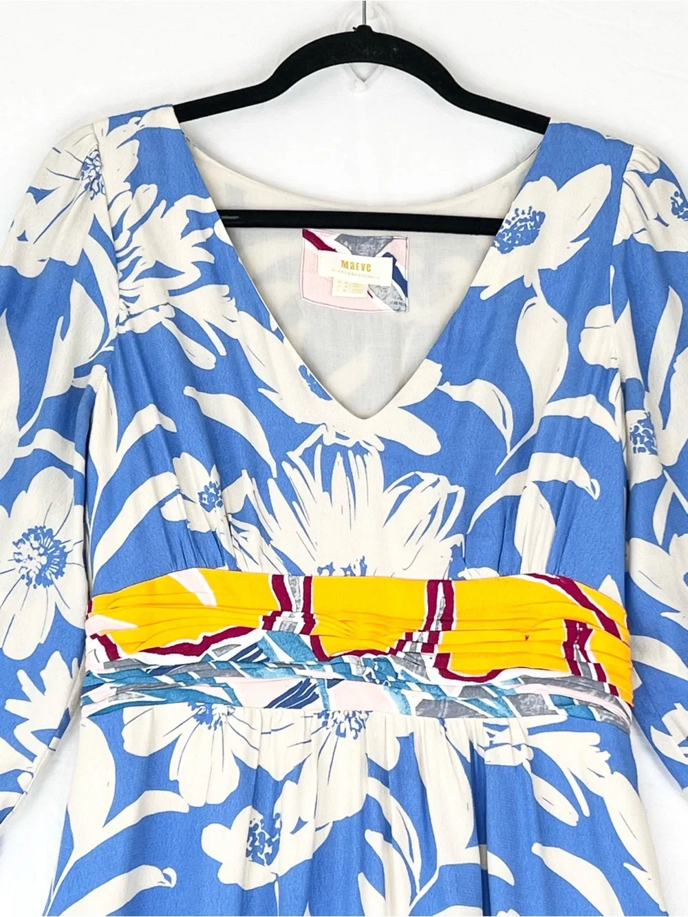 Anthropologie Maeve Belted Kimono Dress Sz 6 Blue Floral Boho Feminine Resort